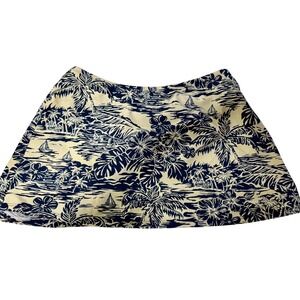 Kechika Swim‎ Skort Women Size 8 Navy Cream Tropical Toile Sailboat Vintage USA